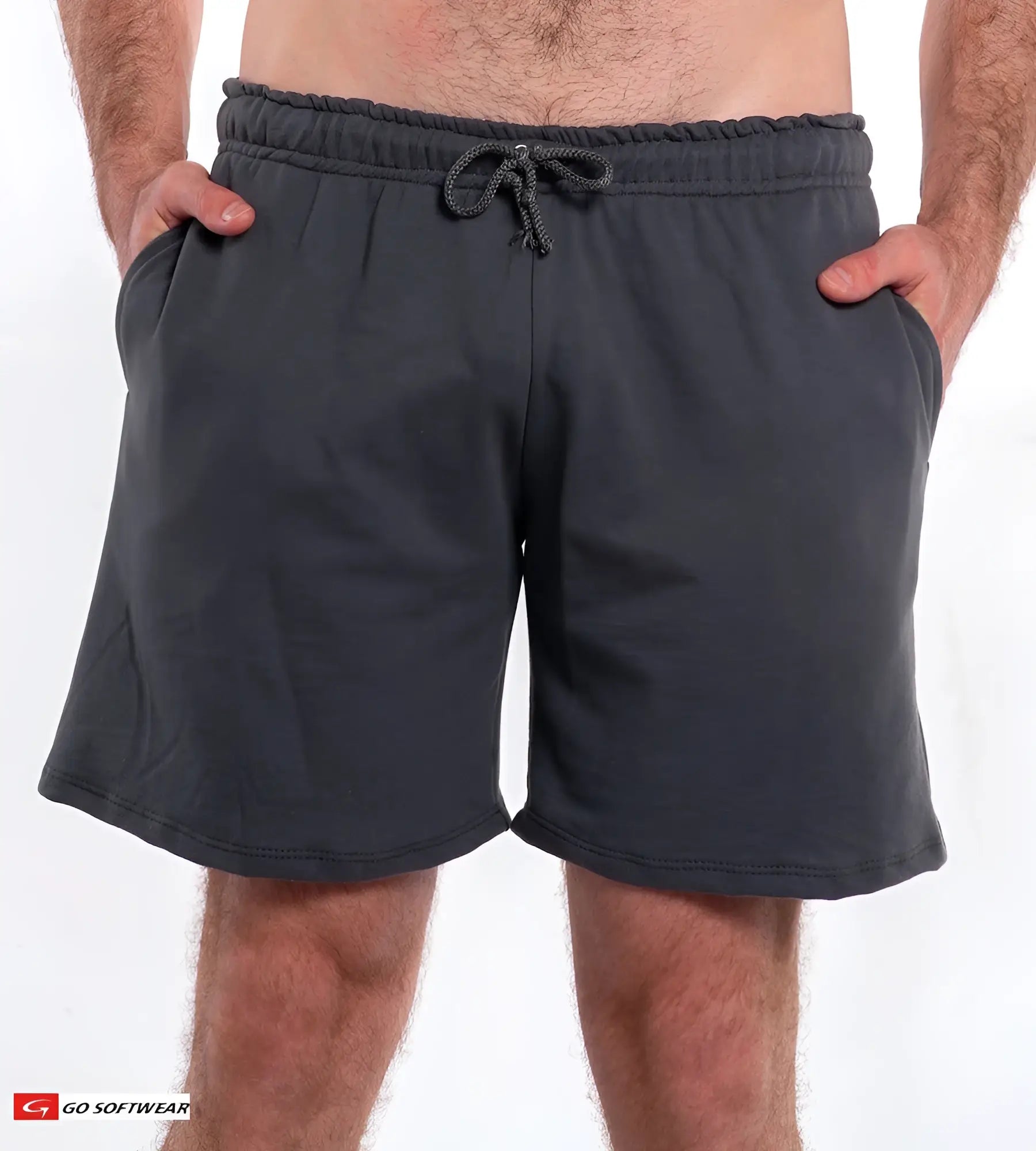 Dark gray l a wash french terry shorts made of soft cotton with elastic waistband and matching drawstring