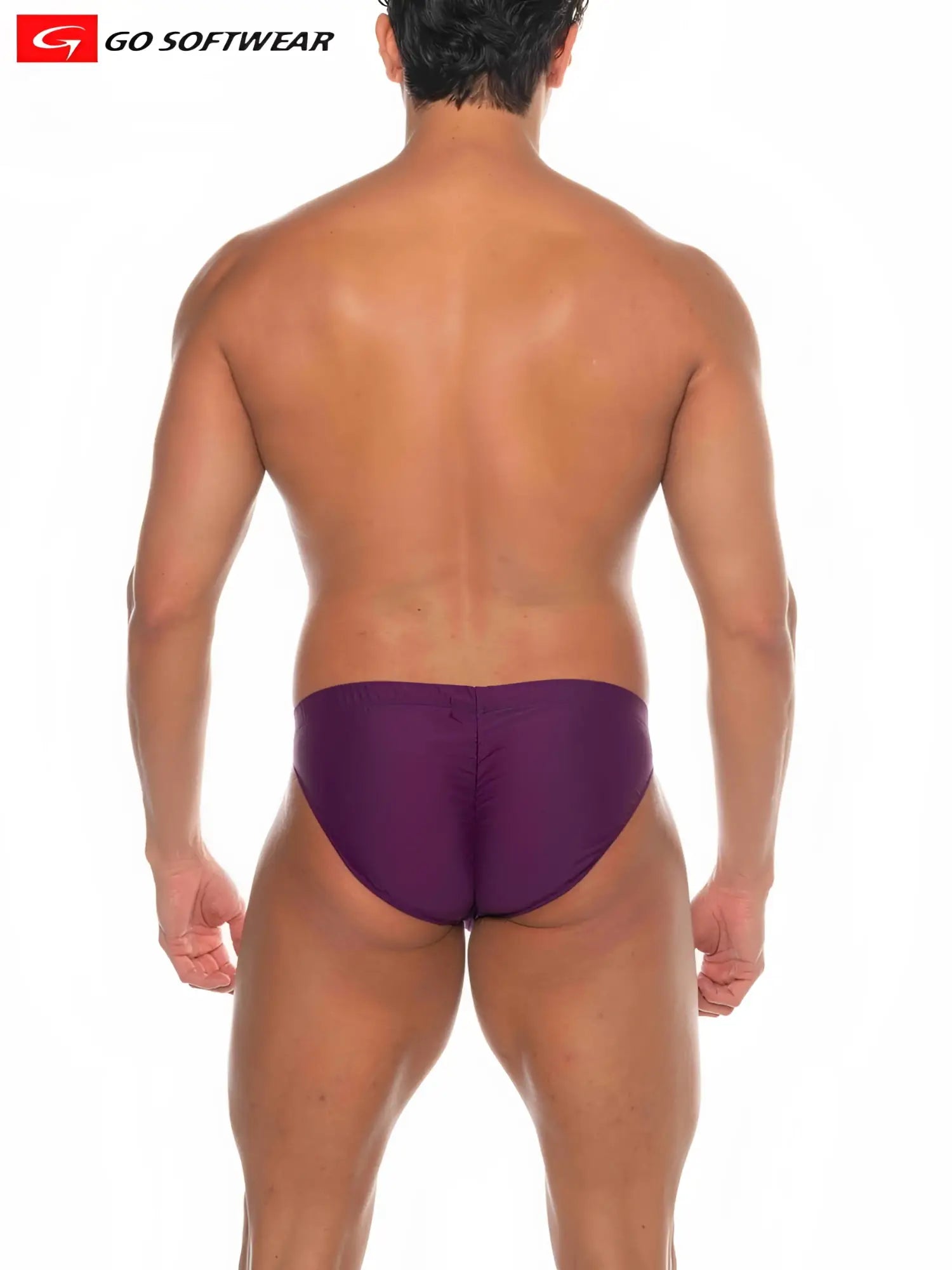 Purple go softwear swim trunks featured in la palma buns bikini swim product for comfortable beachwear use
