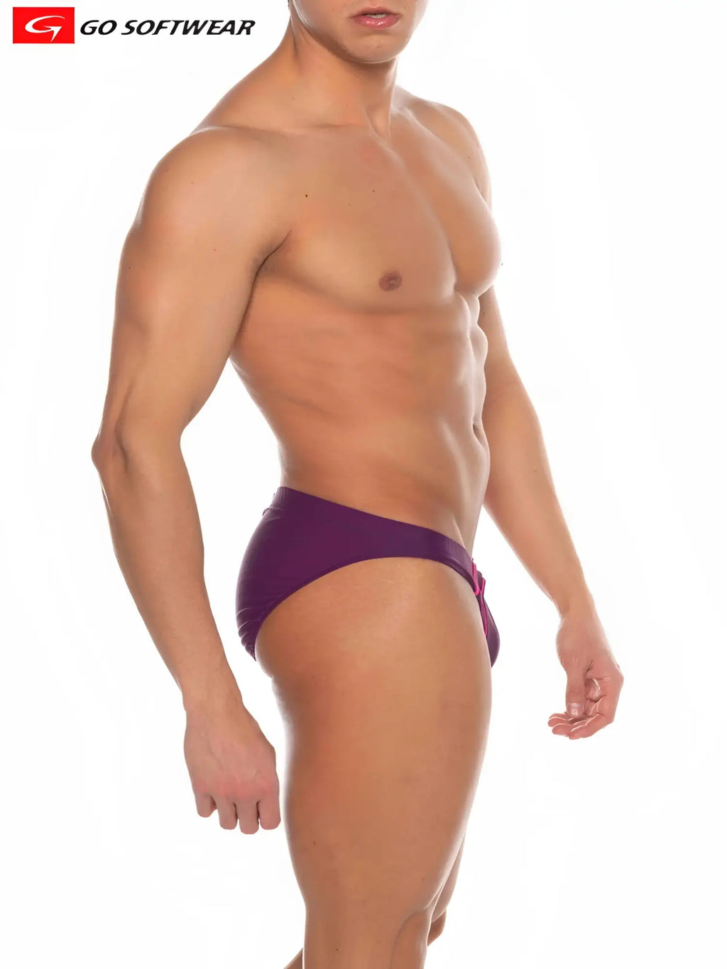 Purple go softwear swim trunks with pink side tie from la palma buns bikini swim collection for beachwear