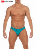 Teal blue swim trunks with black trim from La Palma Buns bikini swim designed for comfortable beachwear