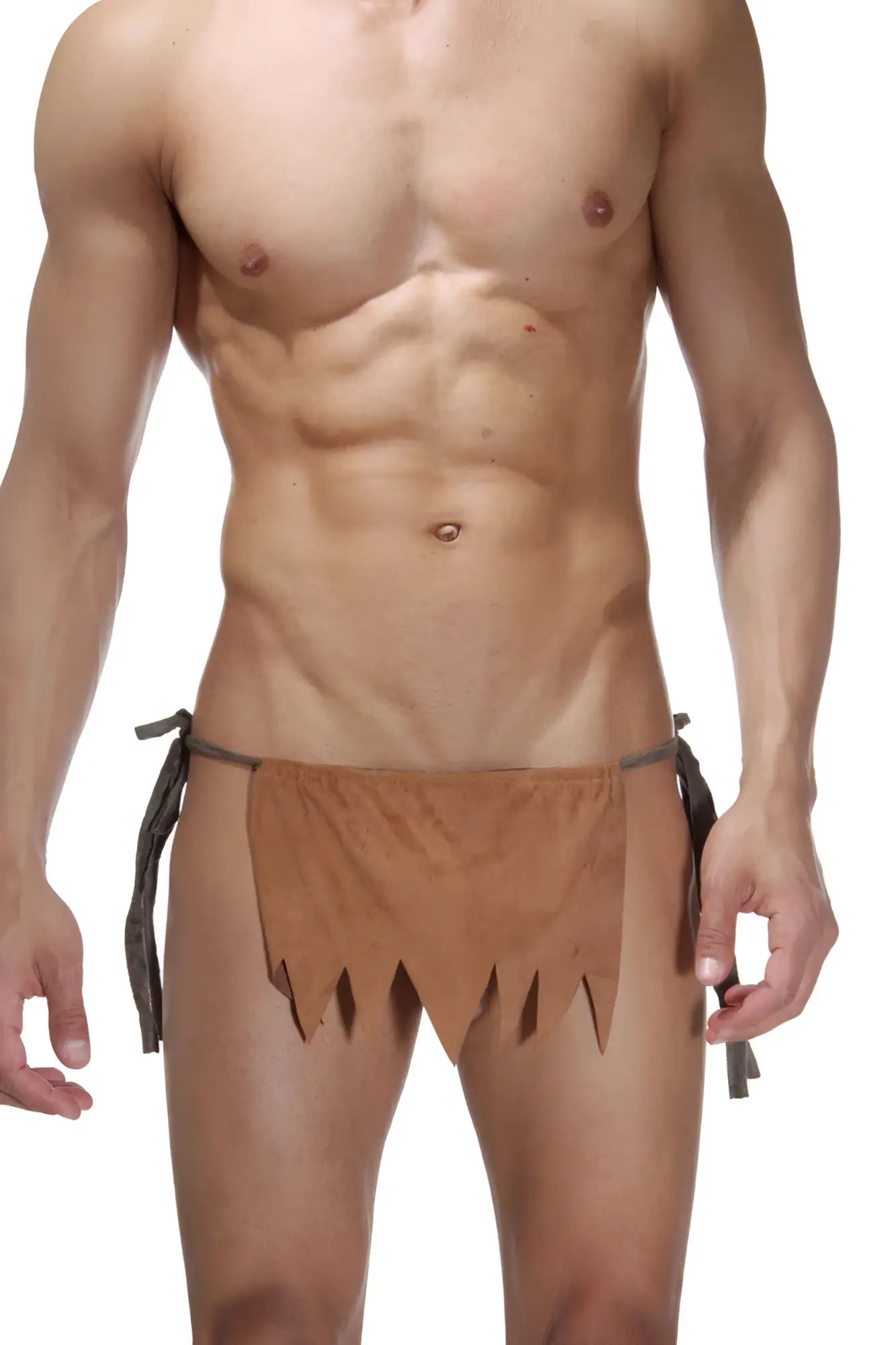 Brown fabric loincloth with frayed edges and black ties lablinque caveman tie side underwear camel xl