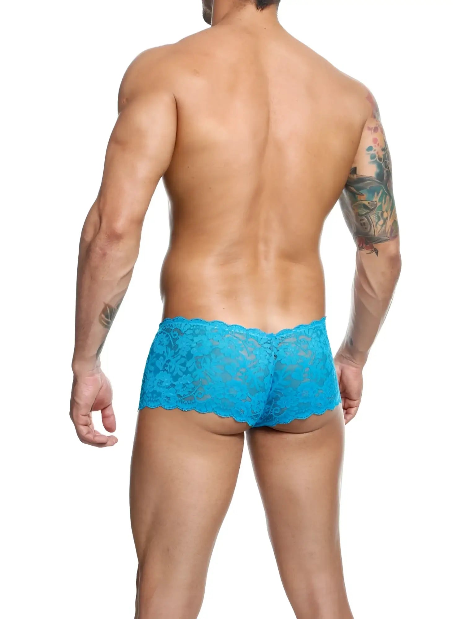 Bright blue lace boxer short underwear with scalloped edge showcasing delicate lace material and comfortable fit