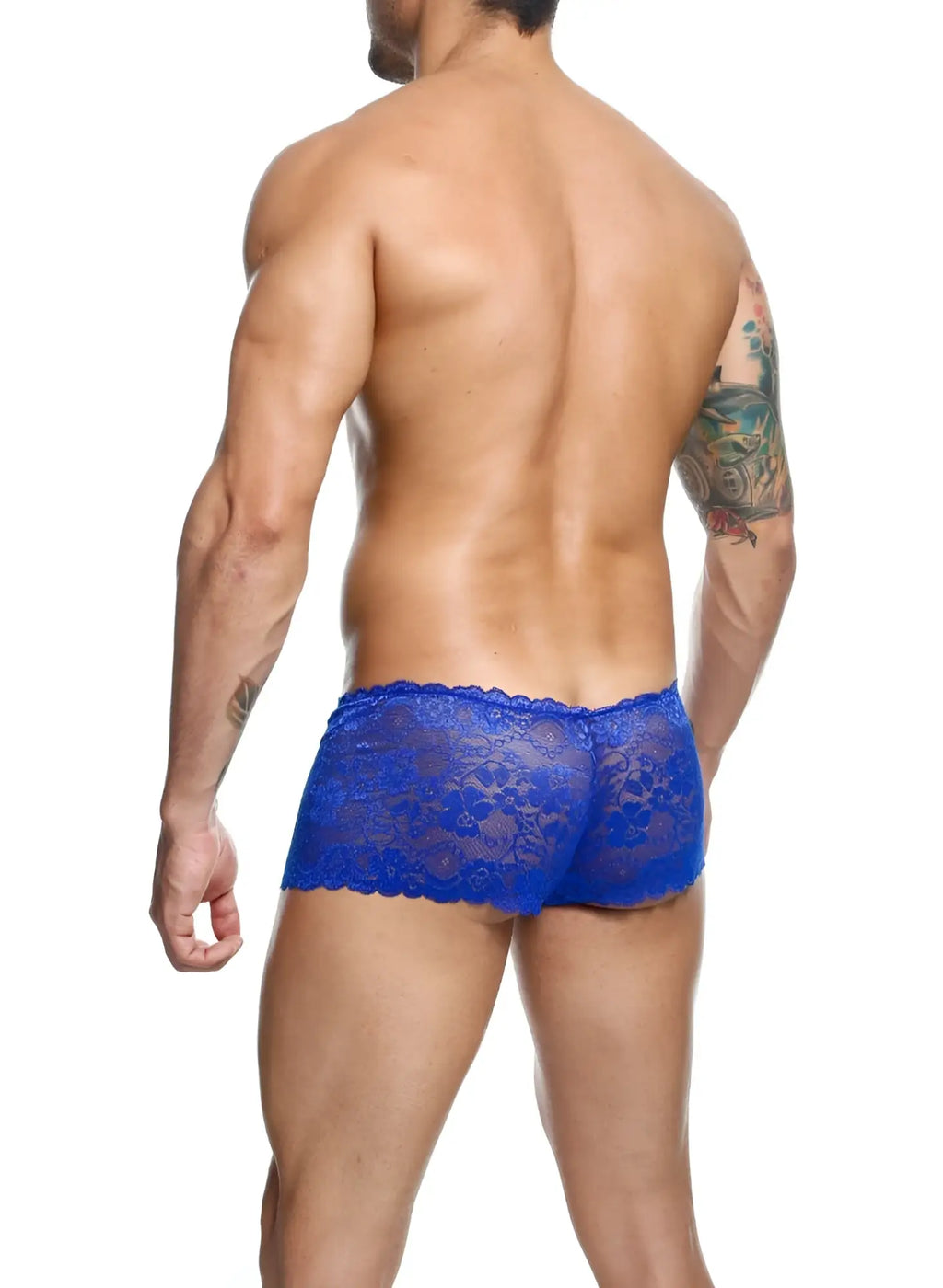 Lace boxer short vibrant blue briefs with scalloped hemline made of lace for comfortable stylish wear