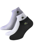 Set of three Lacoste sport ankle socks in white silver and black with embroidered crocodile logos size one size