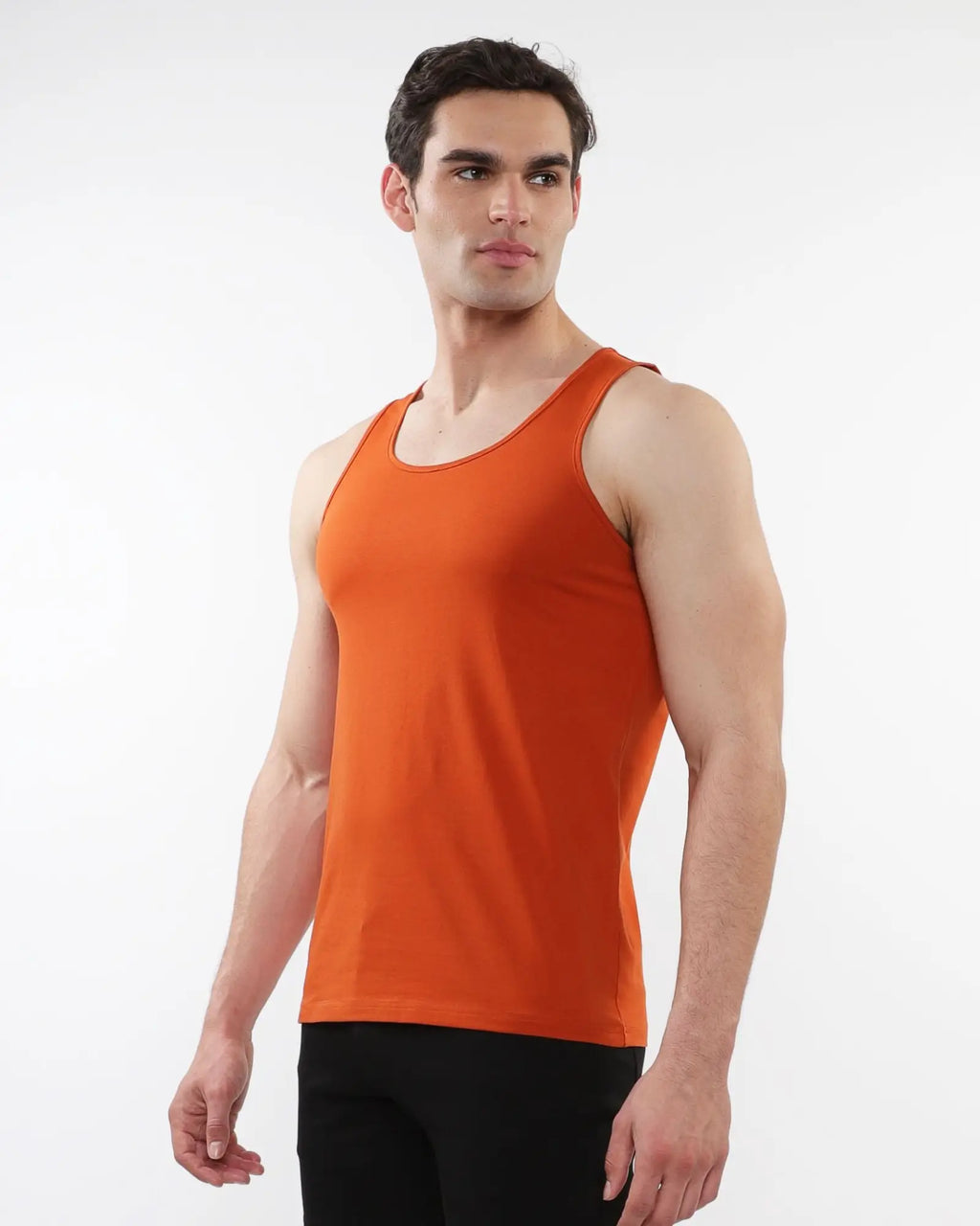 Orange laser cut stretch jersey tank top sleeveless design perfect for casual and active wear