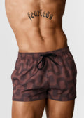 Leblon Pavement Italian shorts brown leopard-print swim trunks with black drawstring waistband for casual wear