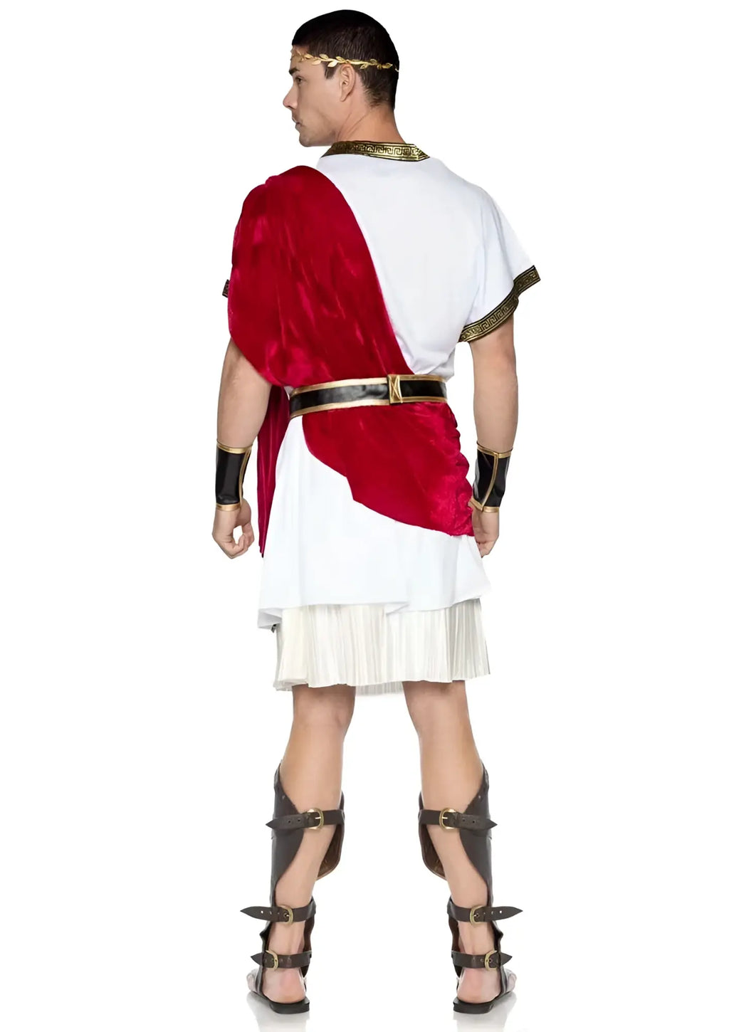 Leg avenue roman emperor caesar costume xl featuring red velvet toga over white tunic with gold trim and black leather sandals
