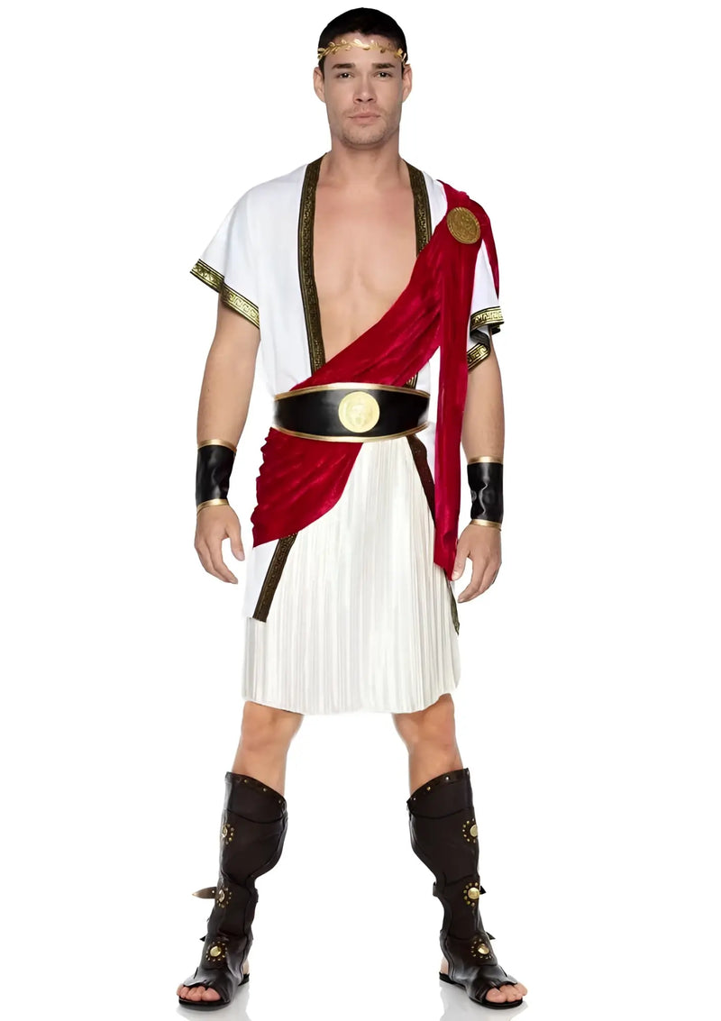 Leg avenue roman emperor caesar costume xl with white pleated tunic gold trim red velvet sash and black sandals