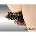 Black leather Leviathan’s gates of hell chastity cage with metal rings and a gold-colored lock on front side