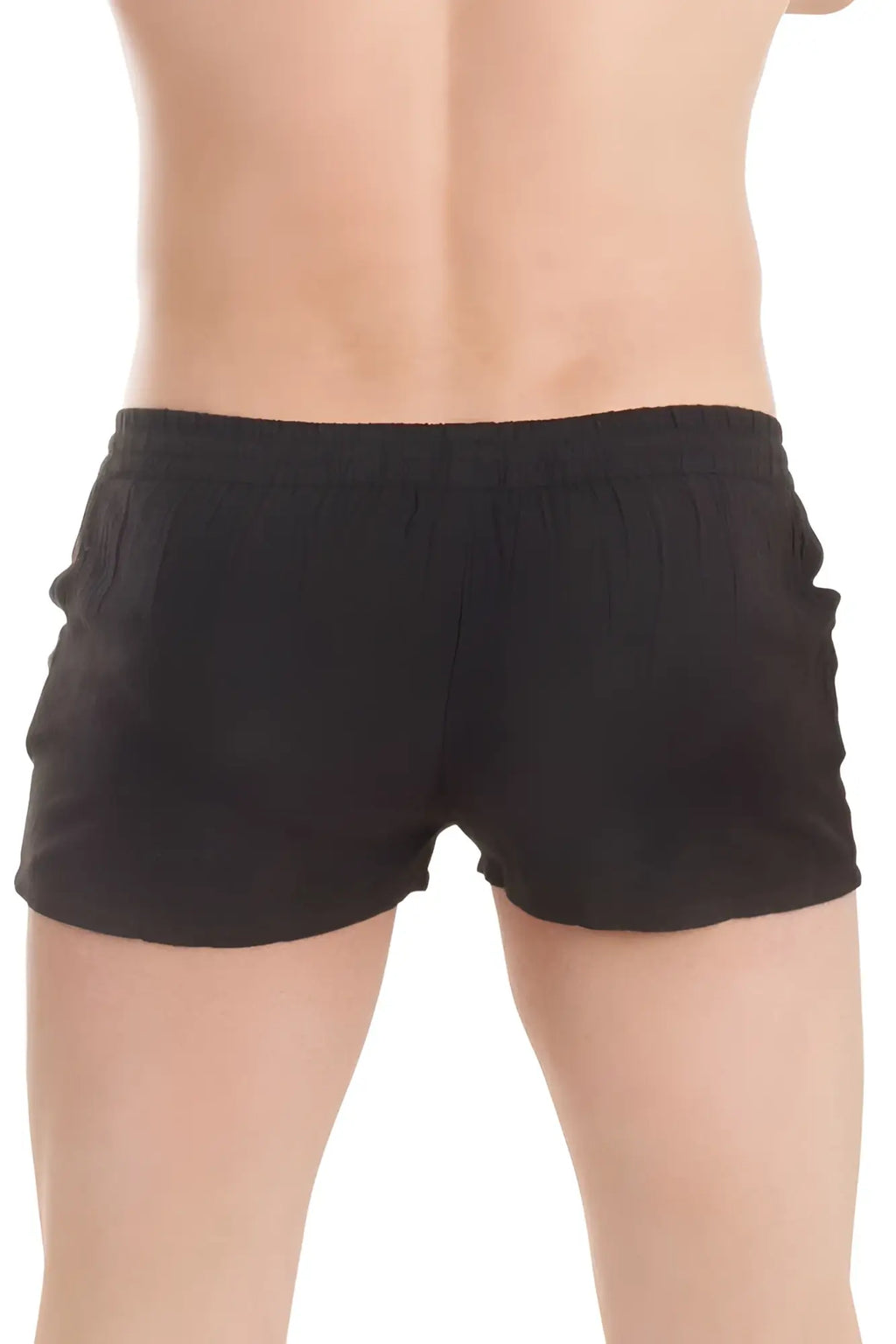 Lhomme invisible sensations lounge shorts black with elastic waistband and side pockets size m front view