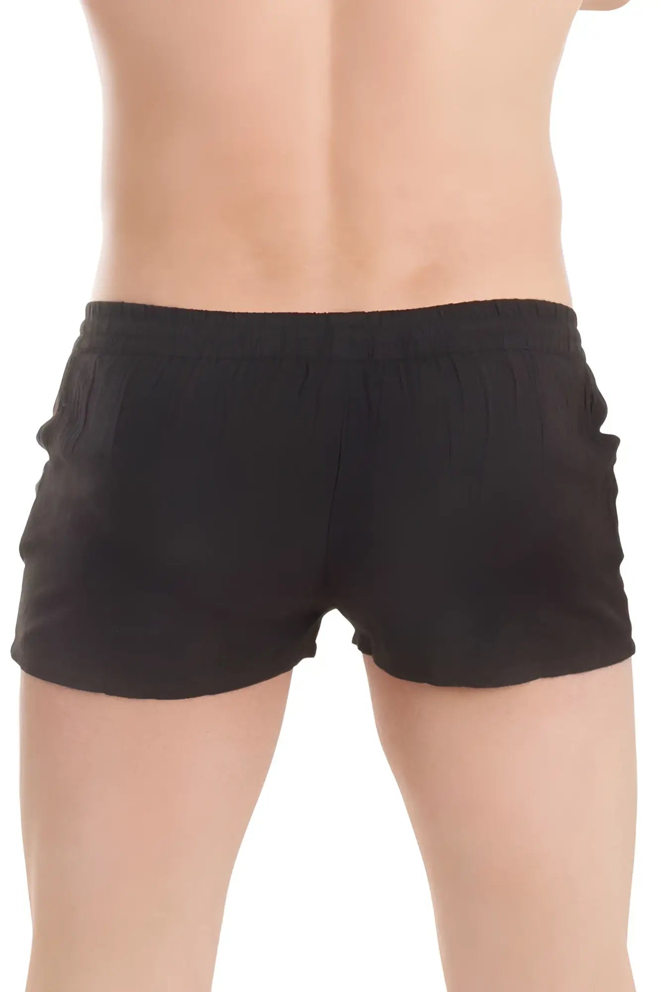 Lhomme invisible sensations lounge shorts black with elastic waistband and side pockets size m front view