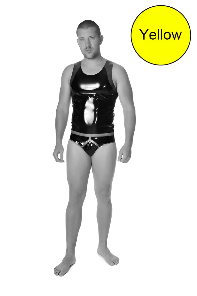 Black glossy latex tank top and briefs set by libidex y front brief underwear yellow m-yfb size xl in black