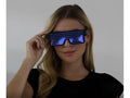 Light up glasses featuring blue led light-up lenses with a black frame for stylish nighttime wear