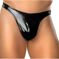 Black patent leather thong with sleek glossy finish and minimalistic design liquid onyx classic thong black small