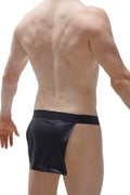 Black patent leather high-waisted briefs with a glossy finish from the loincloth ball-lifter fringes black collection