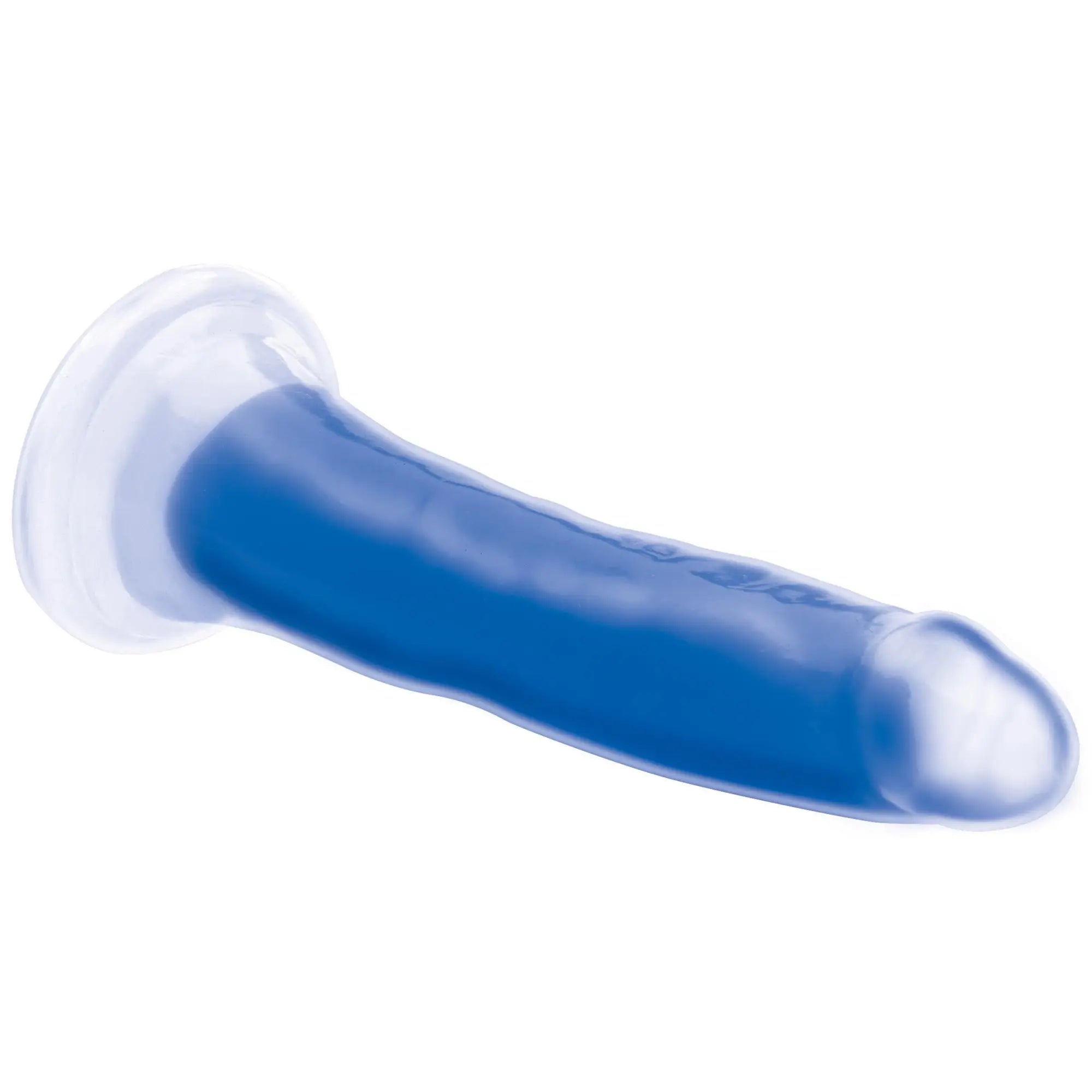 Blue silicone lollicock 7 inch glow in the dark dildo with clear rounded base and translucent tip