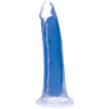 Transparent blue lollicock 7 inch glow-in-the-dark silicone dildo with rounded tip and flared base for safe use