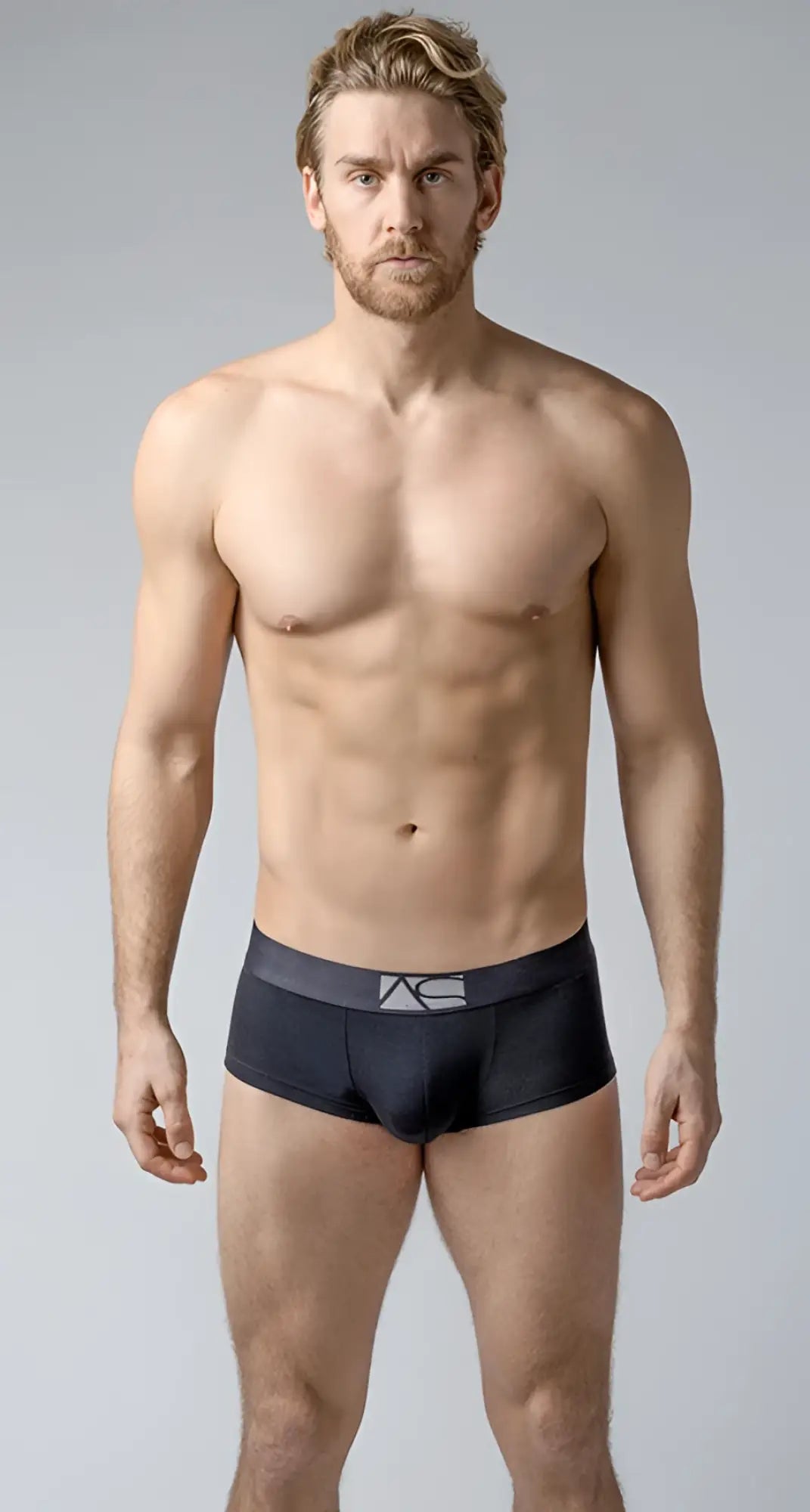Black long briefs with a dark gray waistband featuring the ac logo in comfortable stretch fabric