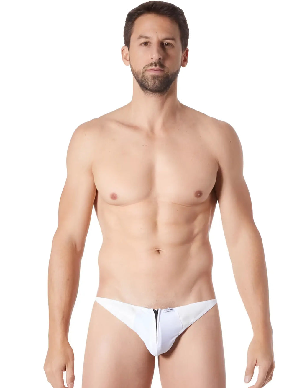 White lookme cube mesh thong underwear with central black zipper closure size s