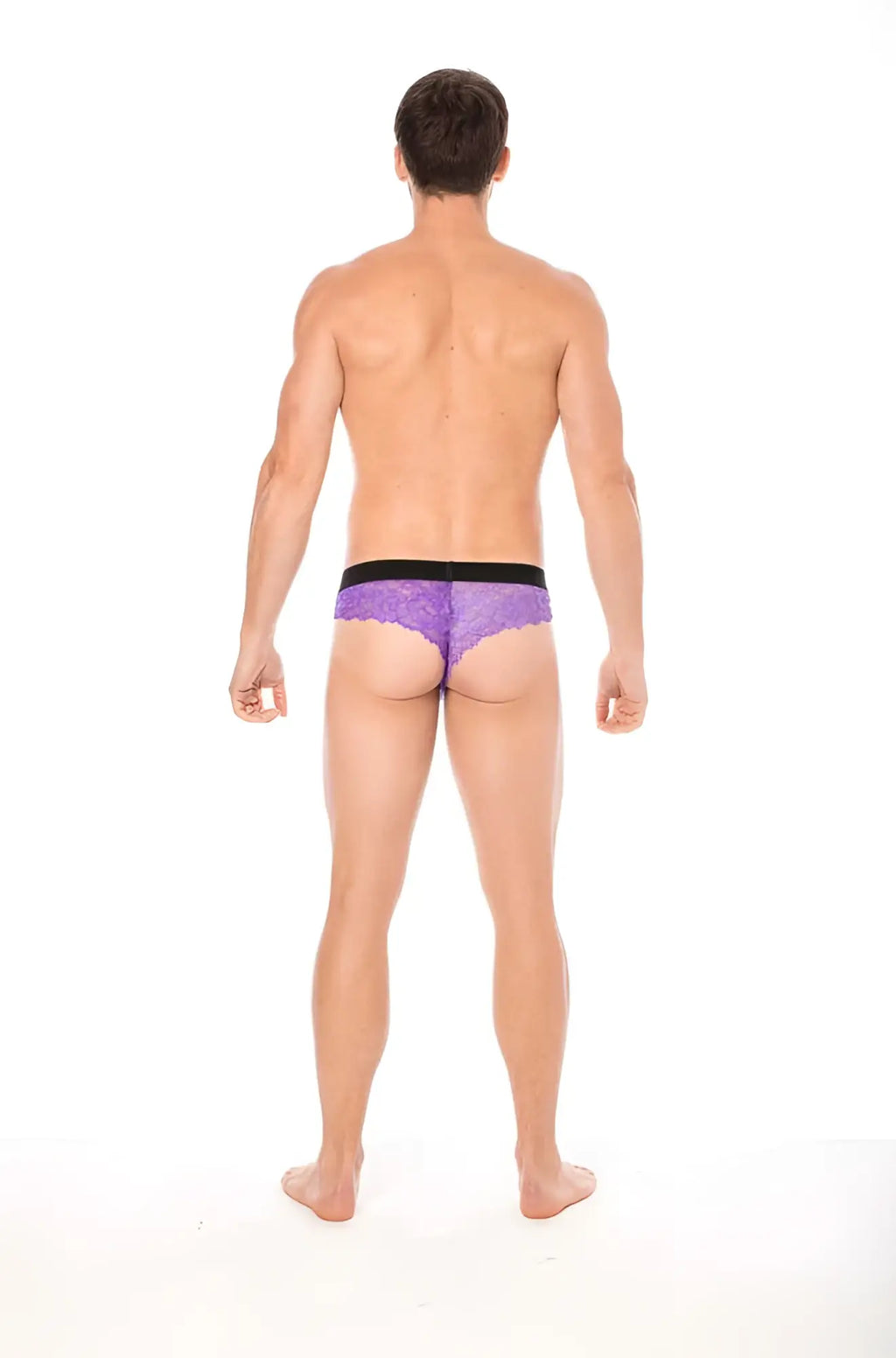 Lookme lace thong underwear purple with black elastic waistband featuring delicate lace design size l