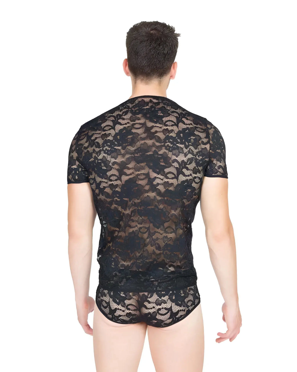 Lookme sensuality short sleeved t shirt black with intricate floral pattern made of black lace size s
