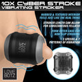 LoveBotz 10X Cyber Stroke: A black and grey handheld vibrating masturbator with a textured interior and firm case.