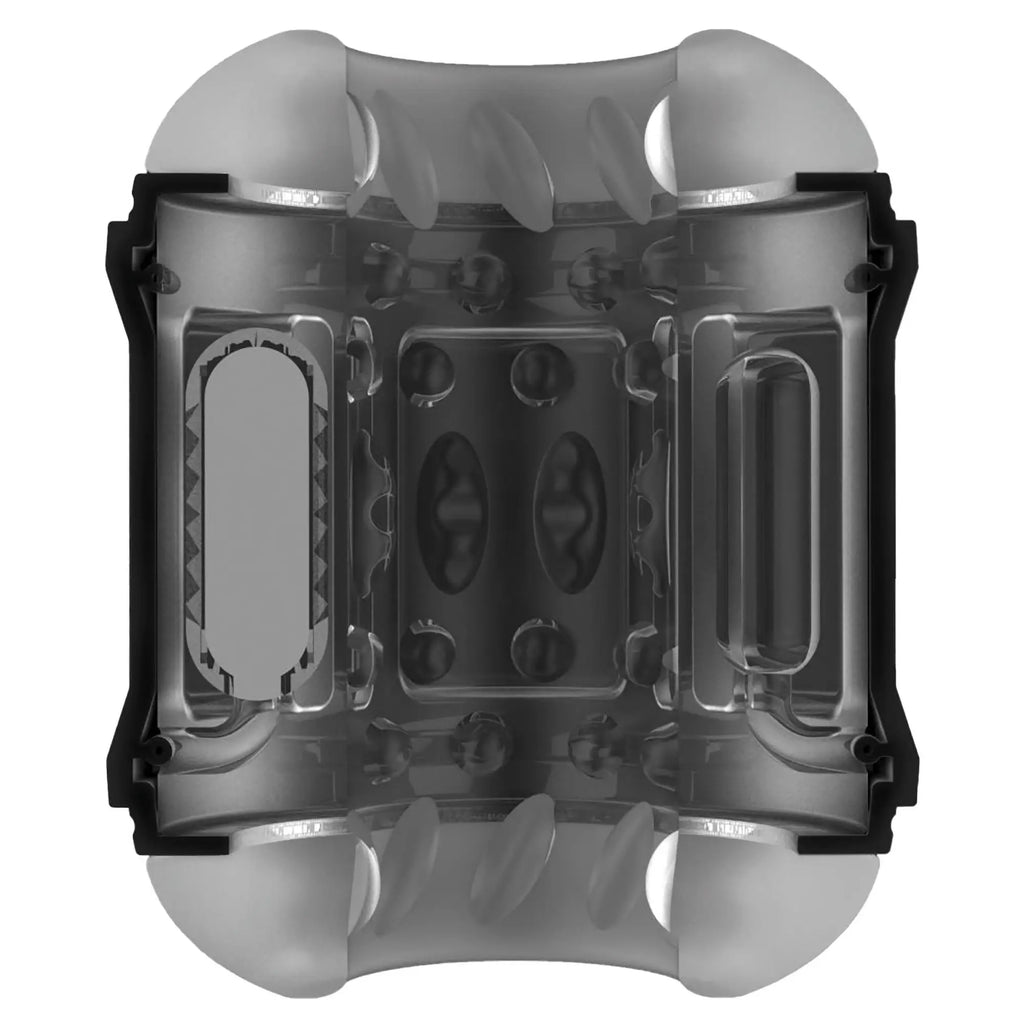 LoveBotz 10X Cyber Stroke: A grey, futuristic-styled internal masturbator sleeve with textured, geometric contours.