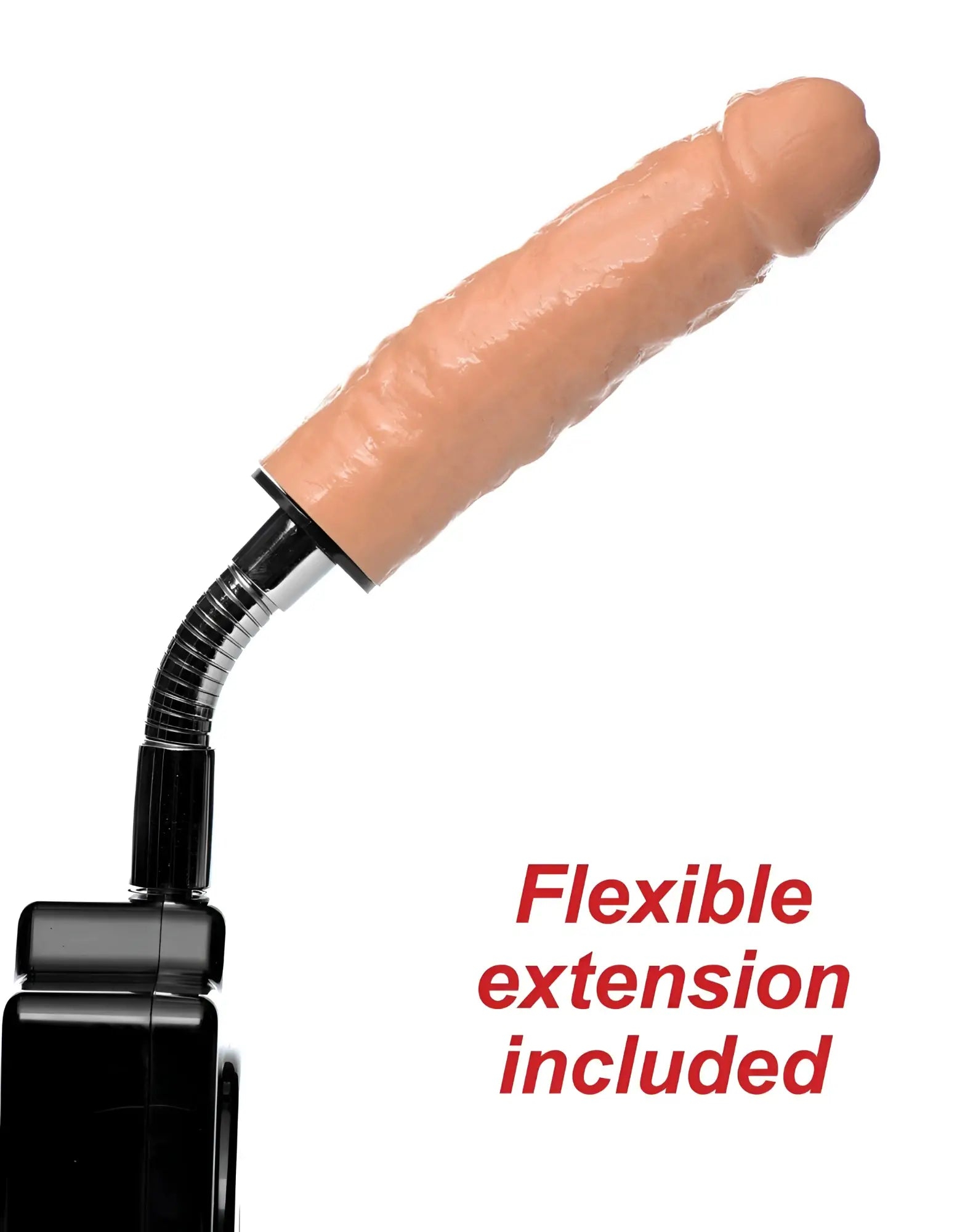 LoveBotz 4-in-1 Banging Bench attachment: a realistic skin-tone dildo mounted on a flexible chrome neck.