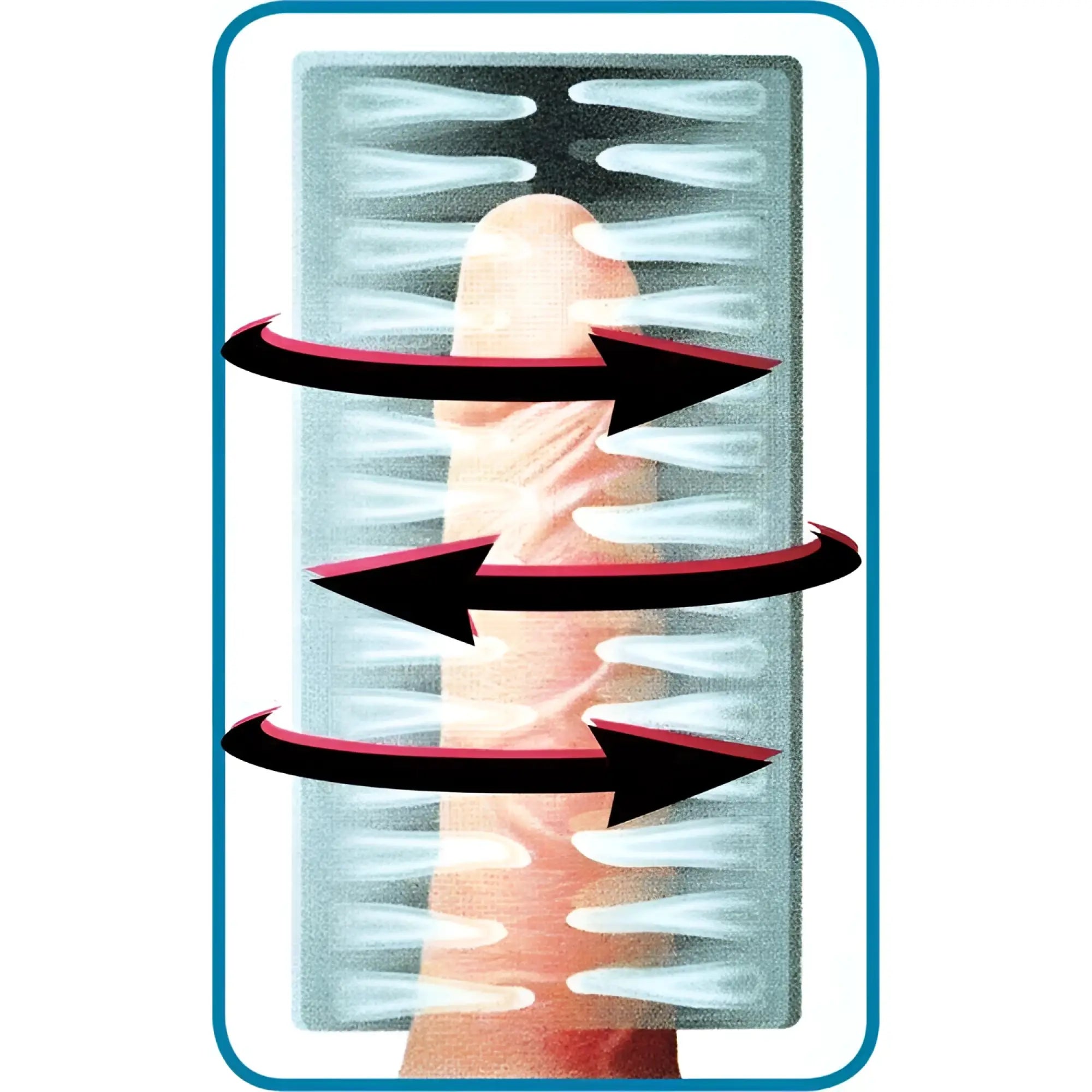 LoveBotz Beat It 8X masturbator features a textured grey internal sleeve surrounding a penis with rotating arrow icons.