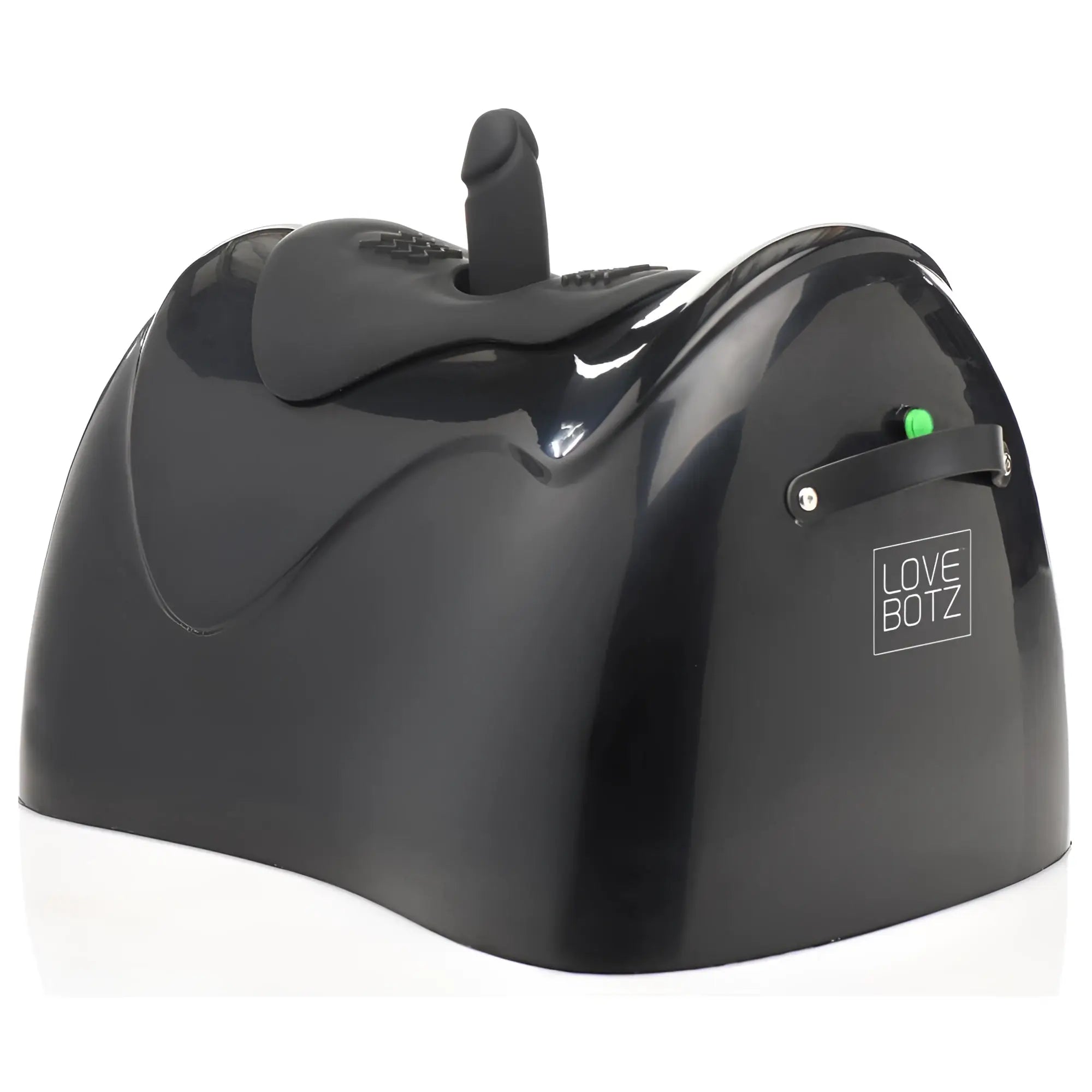 LoveBotz The Bucking Saddle: a sleek, black, saddle-shaped sex machine with a centered phallic attachment.