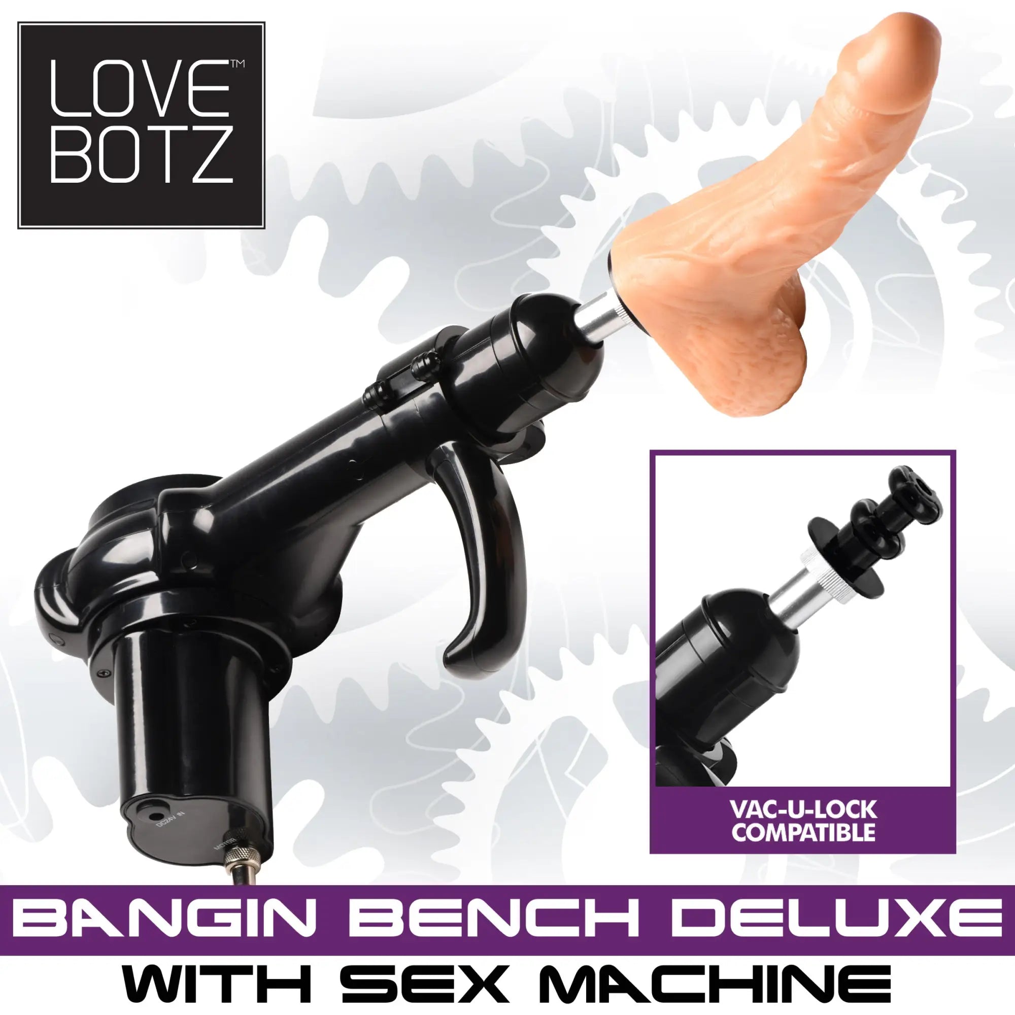 LoveBotz Deluxe Bangin Bench sex machine in black with a realistic flesh-toned attachment and Vac-U-Lock compatibility.