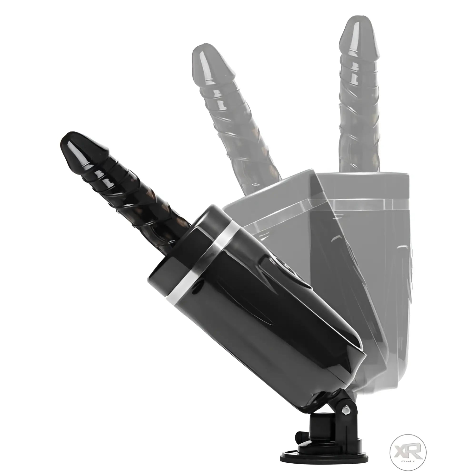 LoveBotz Jaxxx Hammer 2.0: Black rechargeable sex machine showing tilting motion of the textured dildo attachment.