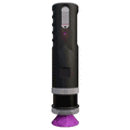LoveBotz Master-Bot: A black, cylindrical automatic masturbation device with a purple suction cup base.