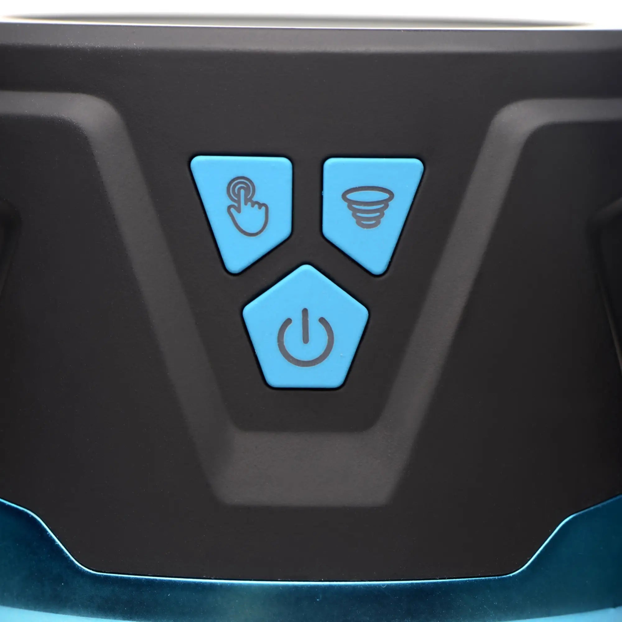 LoveBotz The Milker Intense 13X control panel with three bright blue buttons on a black matte surface.