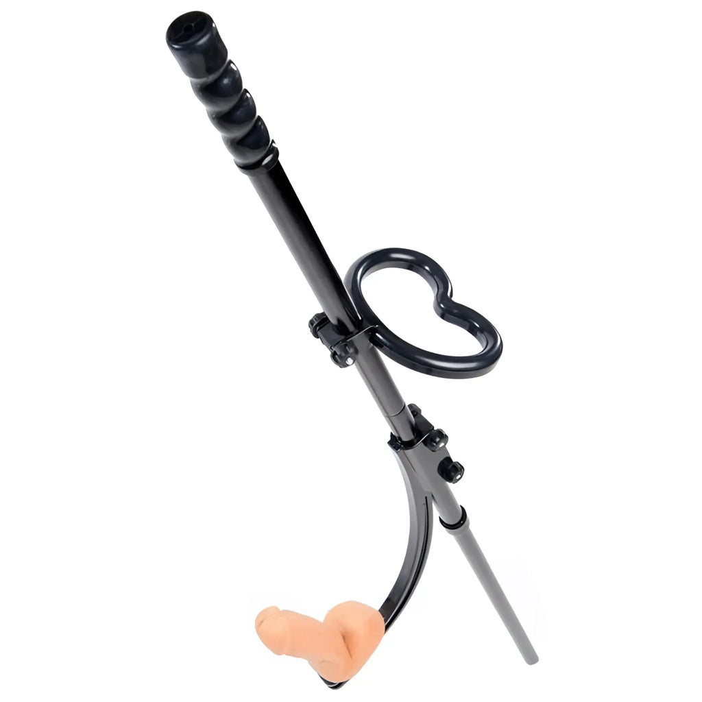 LoveBotz Pleasure Pole: A black metal mounting device with a handle and a skin-toned silicone attachment.