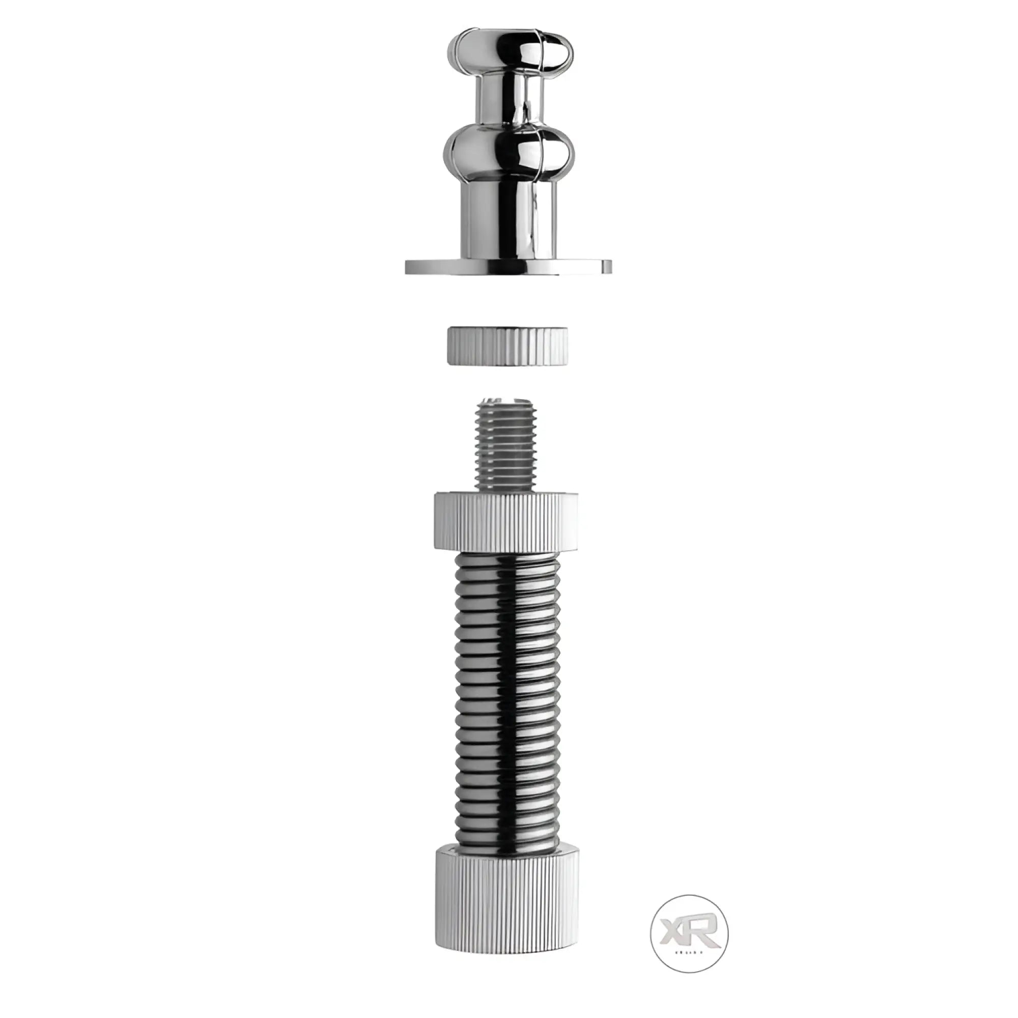 LoveBotz flexible extension for sex machines, showing silver metal connector, threaded rod, and screw-on rings.