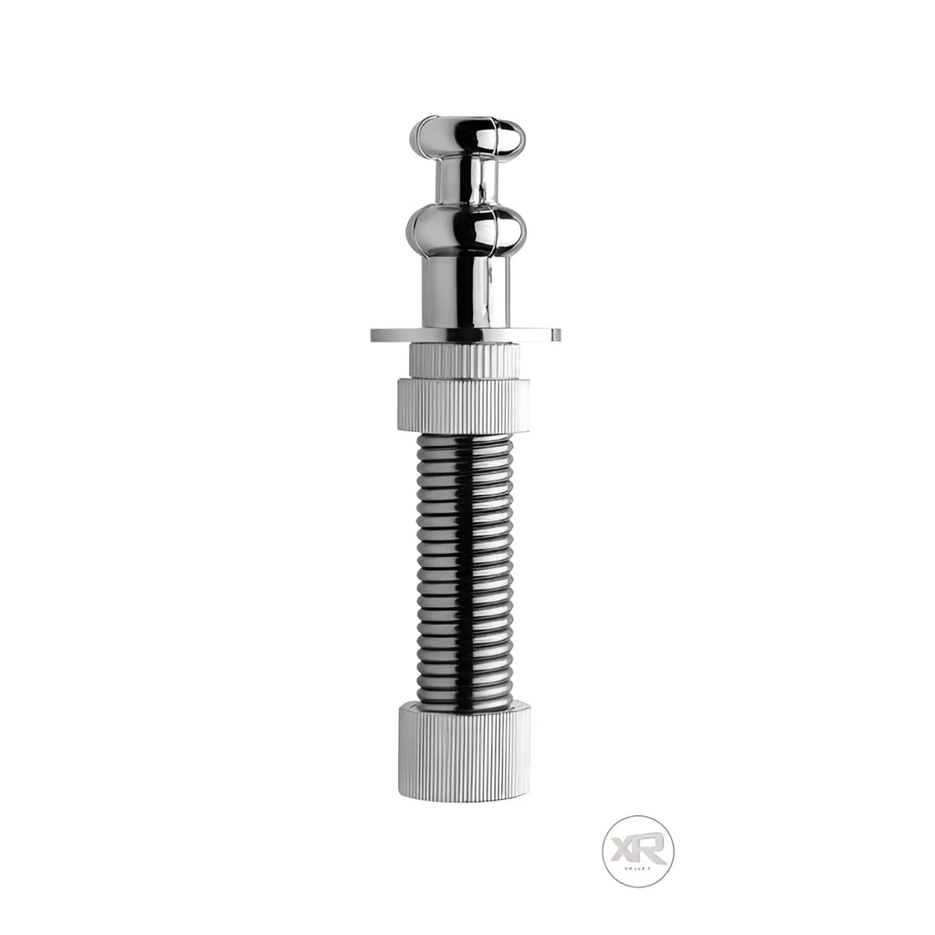 LoveBotz Sex Machine silver flexible metal extension rod with ridged textured body and smooth dual-bulb top end.