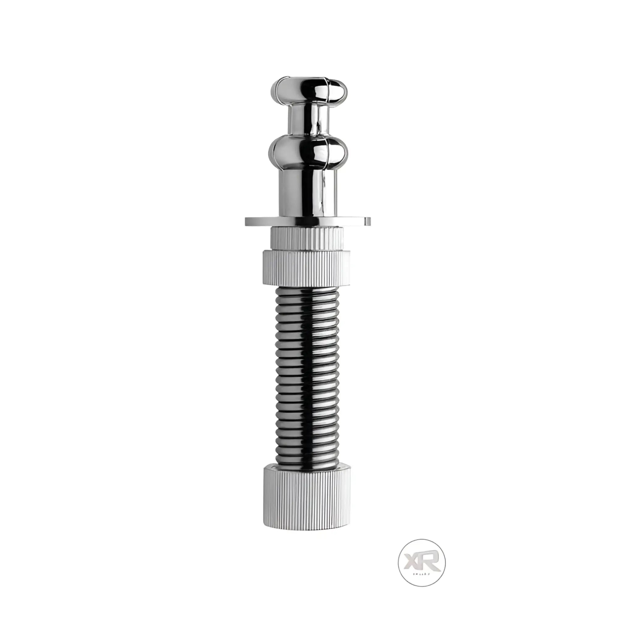 LoveBotz Sex Machine silver flexible metal extension rod with ridged textured body and smooth dual-bulb top end.