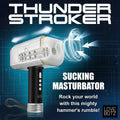 LoveBotz Thunder Stroker hammer-shaped masturbator in silver and black with a textured white silicone interior.
