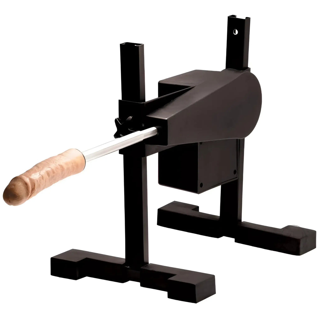 LoveBotz Versa machine: black motorized stand with a metallic rod and a realistic-textured beige attachment.