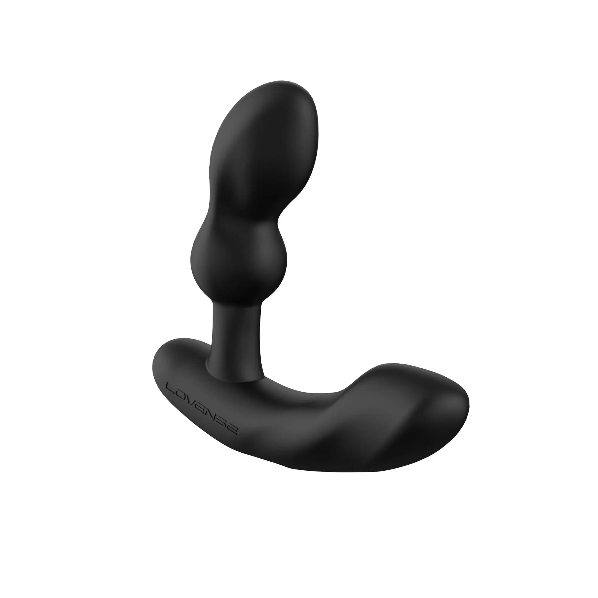 Lovense Edge 2 black Bluetooth prostate massager with an ergonomic, curved shape and vertical textured tip.