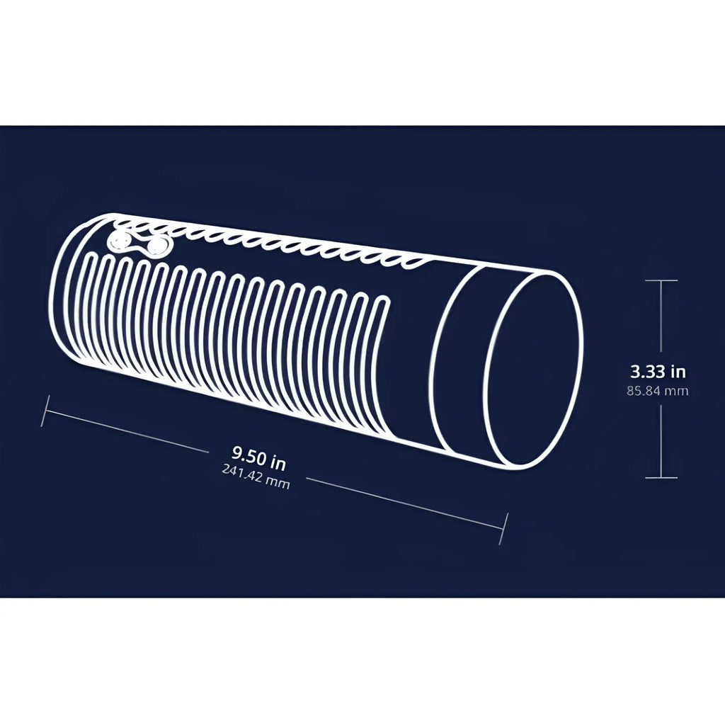 White outline drawing of Lovense Max 2 on dark background showing 9.50" length and 3.33" diameter dimensions.