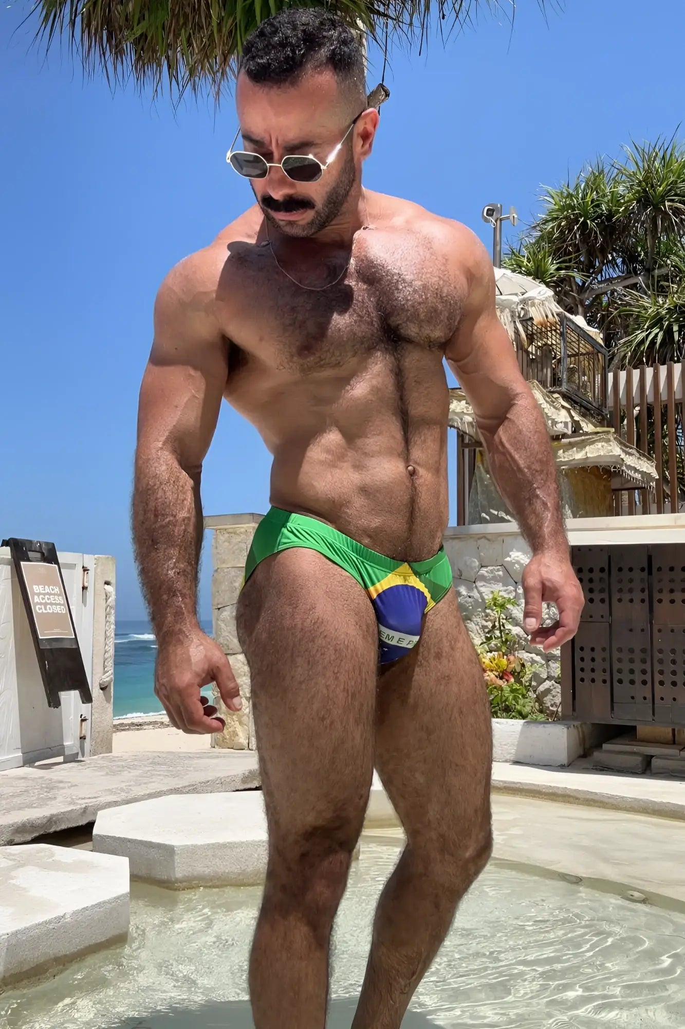 Lovesick briefs brazil flag swim trunks in green and blue featuring brazil flag design perfect for swimming