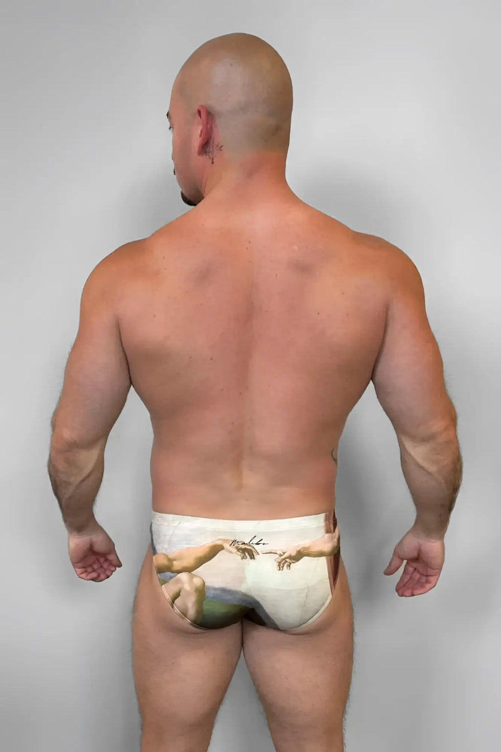 White cotton briefs with a printed design of Michelangelo’s creation of Adam scene in Lovesick Briefs Hands collection