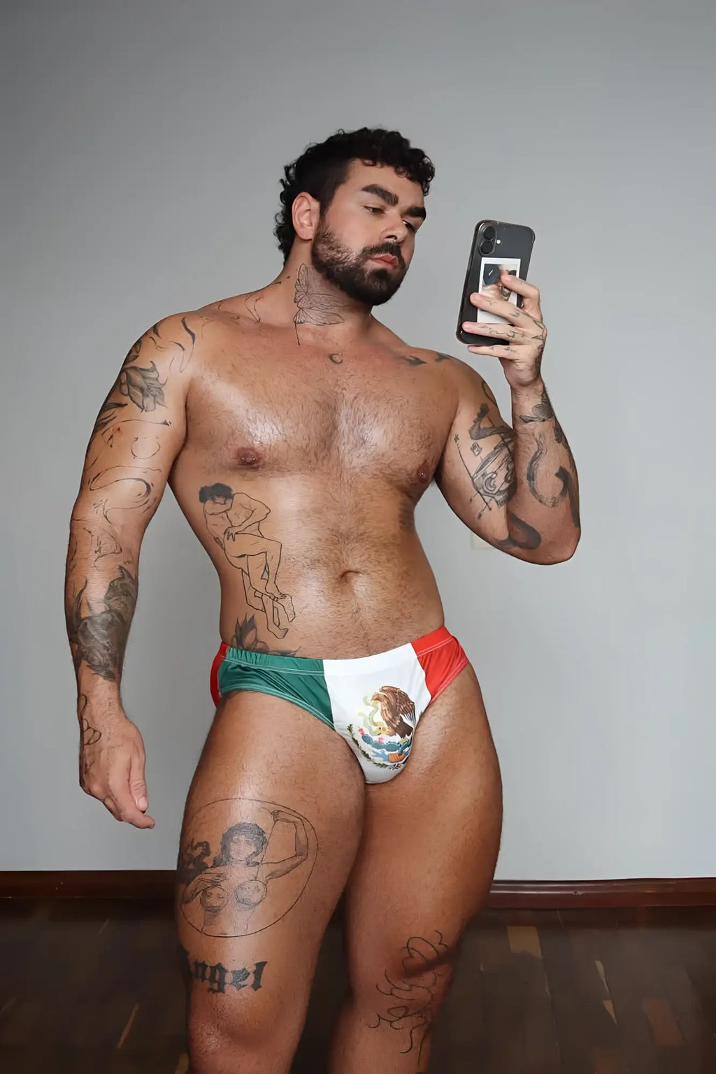 Lovesick briefs featuring bold red white and green stripes and embroidered mexican flag emblem on soft fabric