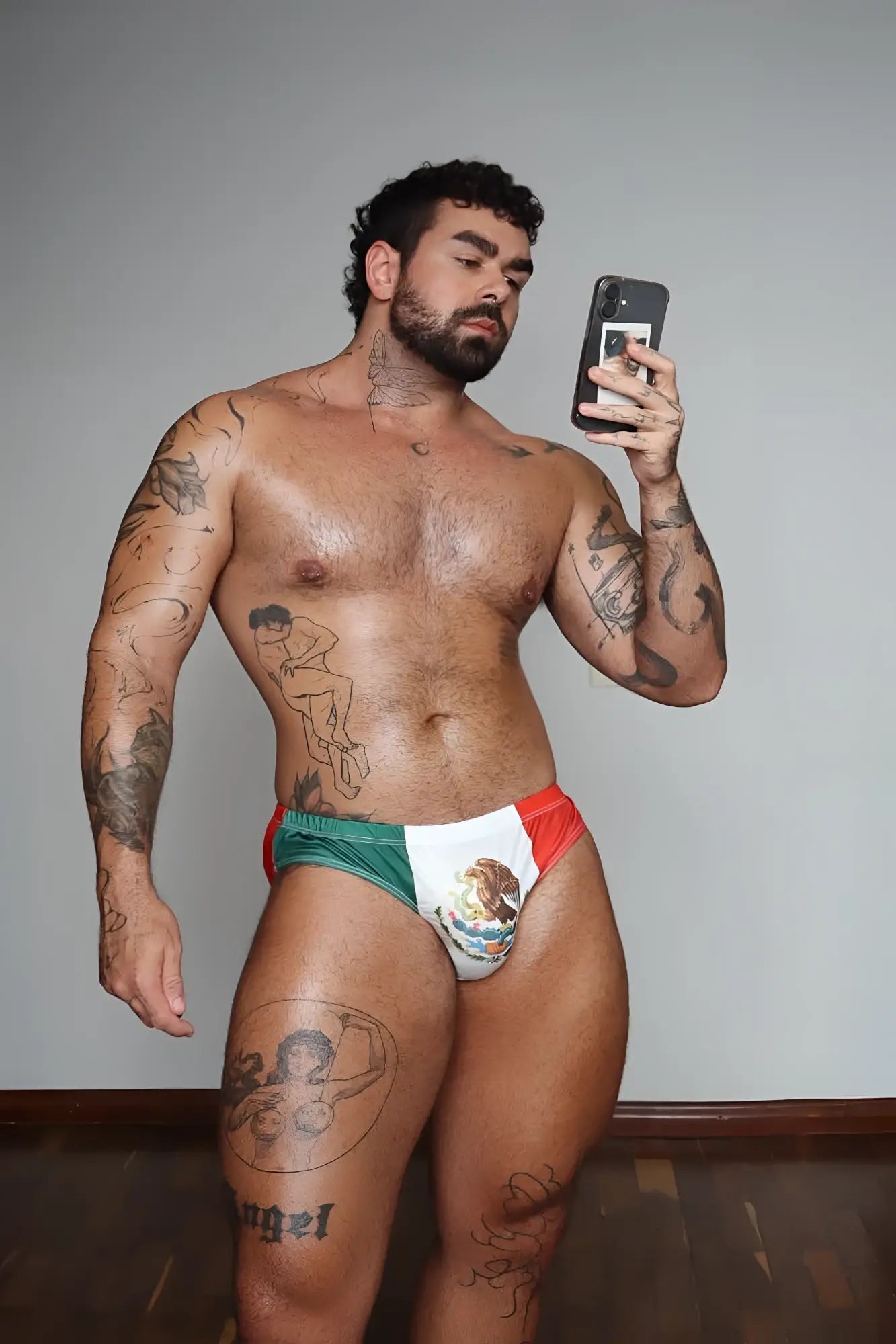 Lovesick briefs featuring bold red white and green stripes and embroidered mexican flag emblem on soft fabric