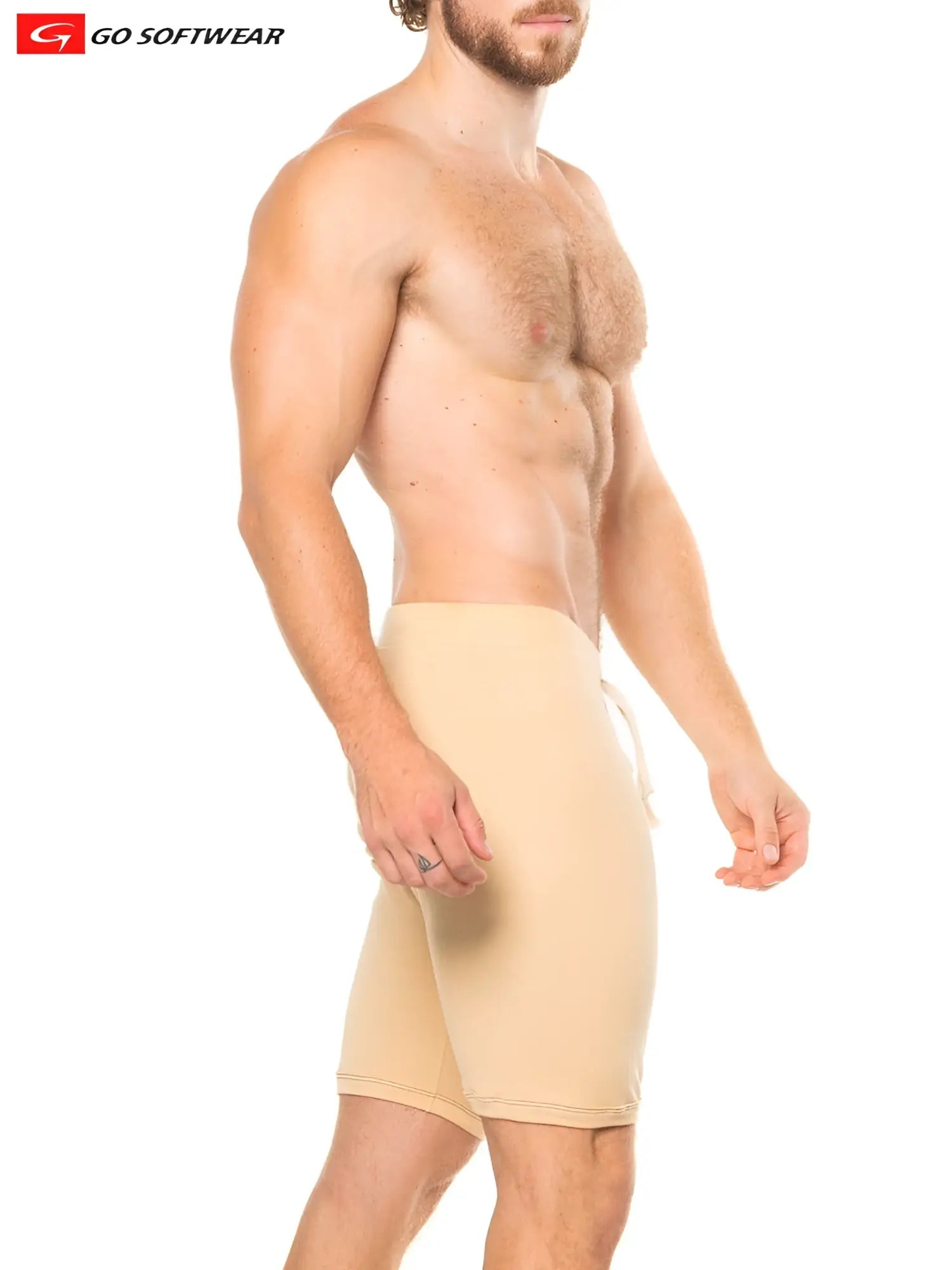 Beige go softwear lumber jack jam athletic shorts with drawstring waistband designed for active comfort