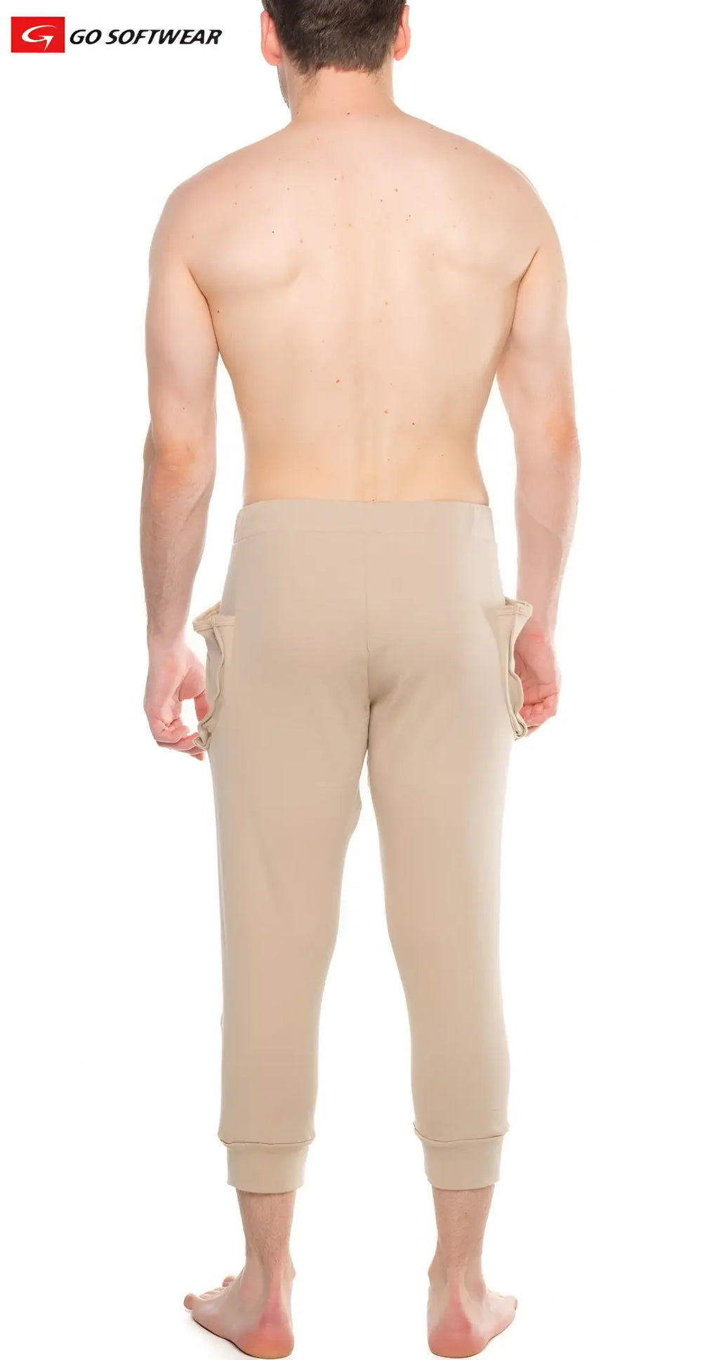 Beige capri-length go softwear lumber jack lounge pant with side pockets elastic cuffs and soft fabric