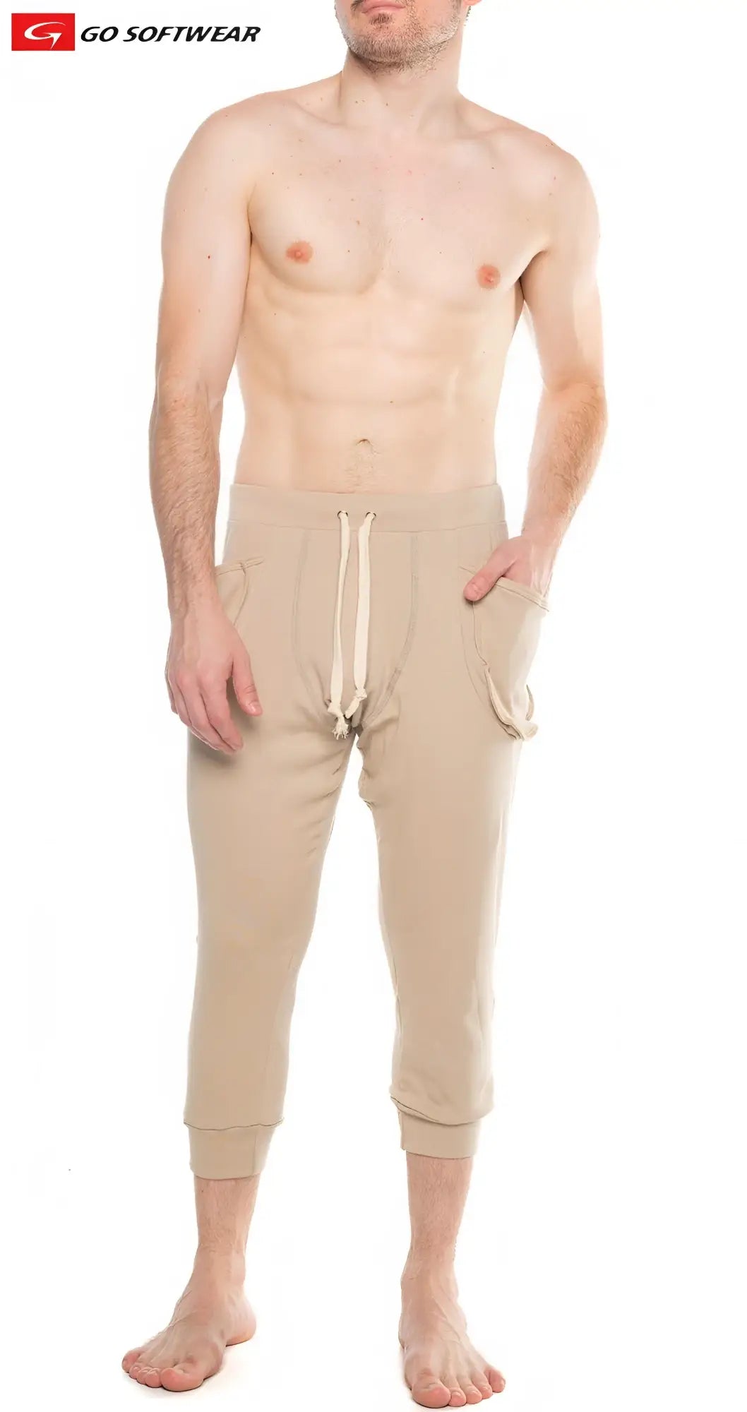 Beige lumber jack lounge pant cargo joggers with drawstring waist and side pockets for casual comfort