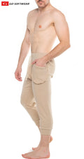 Beige lumber jack lounge pant joggers with relaxed fit elastic cuffs and side pockets for comfortable wear